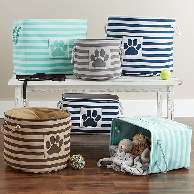 Bone Dry Pet Storage Collection Striped Paw Patch Bin, Small Rectangle, Navy
