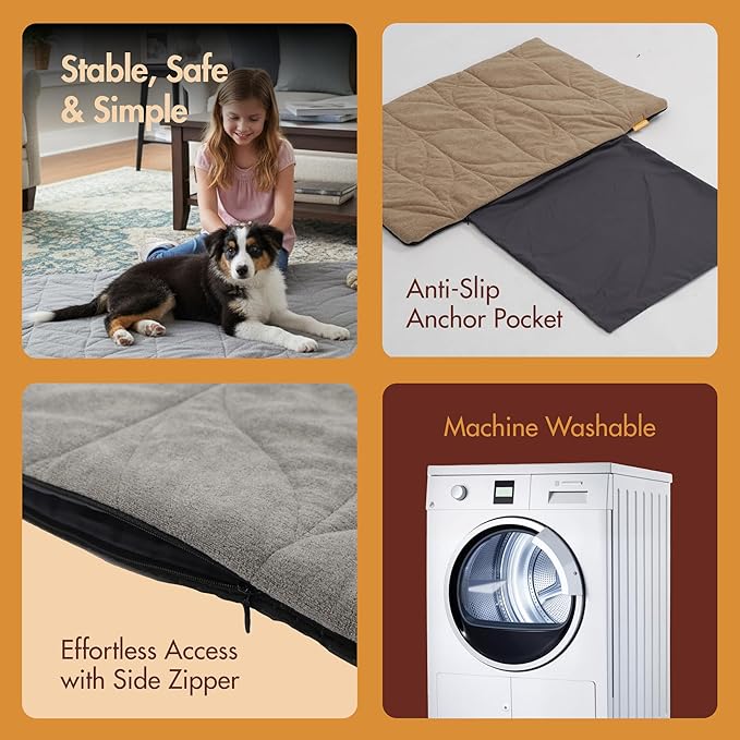 Dog Heating Pad (48"x28") - Waterproof Electric Heated Mat & Pet Bed for Indoor and Outdoor Use, Chew Resistant Cord, Machine Washable Cover with Wheat Pattern Quilting, for Cats and Pets
