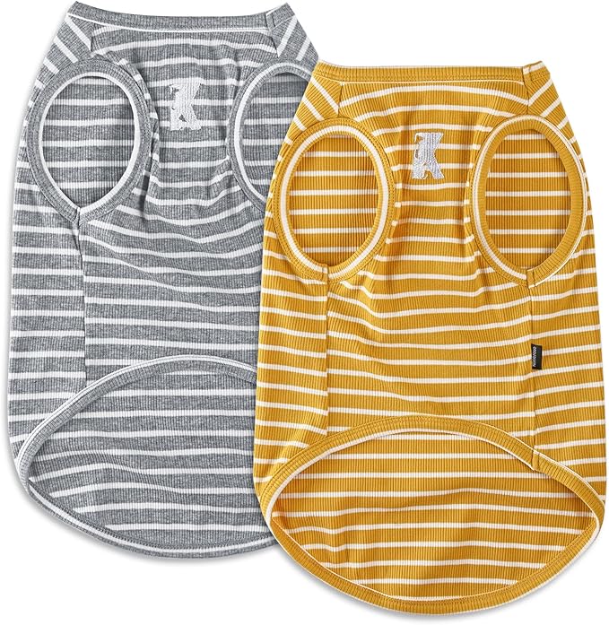Koneseve Dog Shirt Vest Lightweight Stretchy Dog T-Shirt Soft Cool Shirts Sleeveless Stripe Vests Breathable Clothes for Puppy Kitty Cats Small Medium Large Dogs 2 Pack Yellow + Light Grey [ XL ]