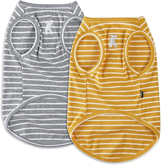 Koneseve Dog Shirt Vest Lightweight Stretchy Dog T-Shirt Soft Cool Shirts Sleeveless Stripe Vests Breathable Clothes for Puppy Kitty Cats Small Medium Large Dogs 2 Pack Yellow + Light Grey [ XL ]