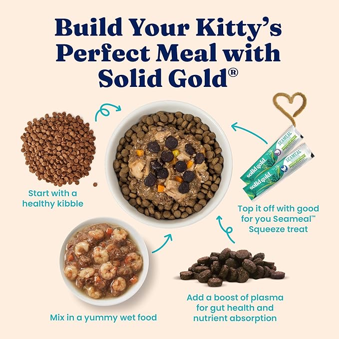 Solid Gold High Protein Dry Cat Food - Grain Free & Gluten Free Alaskan Pollock Cat Dry Food w/Probiotics for Gut Health & Digestion - High Fiber & Omega 3 - Low Carb Superfood Kibble - All Ages-12LB