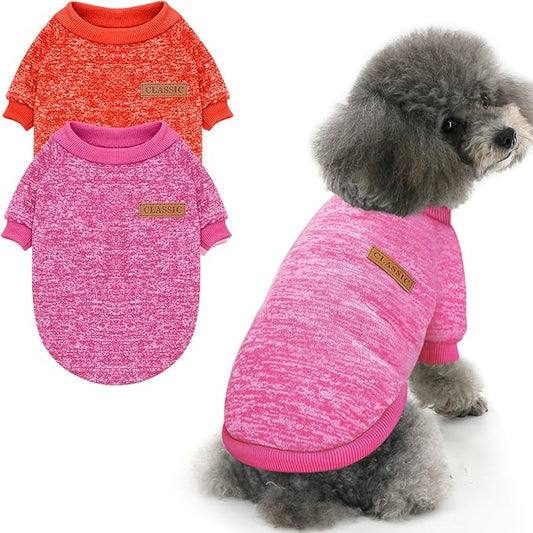 2 Pieces Pet Dog Classic Knitwear Sweater, Fleece Coat for Small,Medium Dogs,Warm Pet Dog Cat Clothes,Soft Puppy Customes for Chihuahua Yorkshire Tzu (Rose Red Orange,XS)