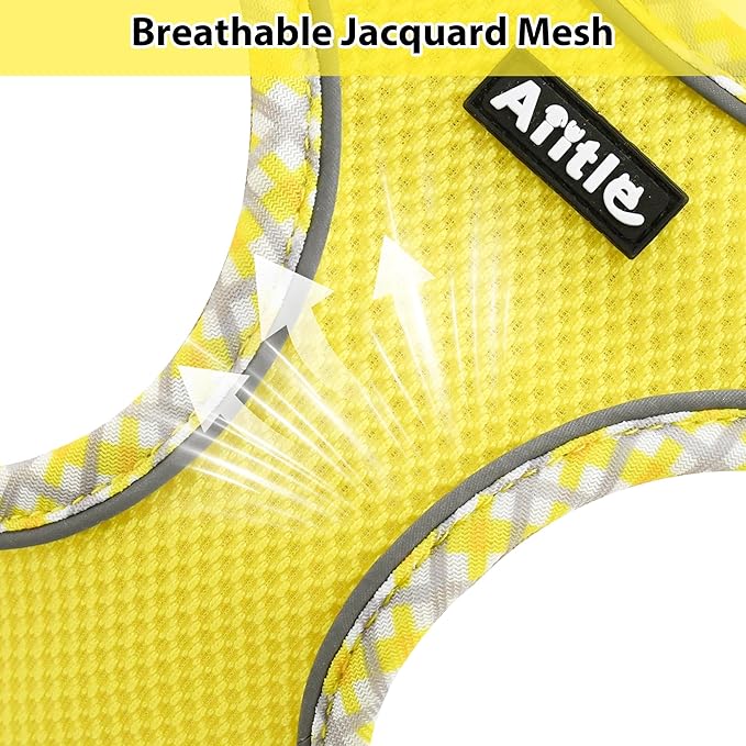 AIITLE Teacup Puppy Harness with Leash - Adjustable Soft Vest with Magic Magic Tape & Reflective Safety Strips, Easy-Put-On for Poodles, Pomeranians - Gym, Hiking, Travel (Yellow, S)