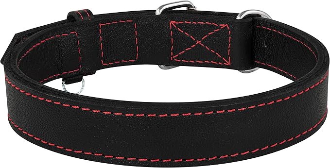 Riparo Dog Collar - Genuine Leather Dog Collars - Heavy Duty Dog Collars for Medium Large and Extra Large Dog Breeds (XL: 1.5” Wide for 22” - 26” Neck, Black/Red Thread)