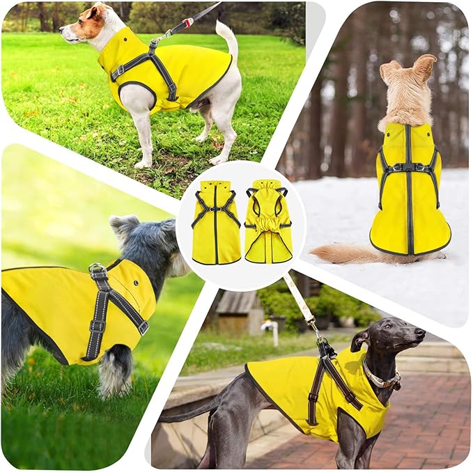Mosucoirl Dog Raincoat Waterproof Doggie Hoodie Reflective Dog Raincoat Hooded Adjustable Rain Jacket for Small Medium Large Dogs Puppies Doggie (Yellow, M)