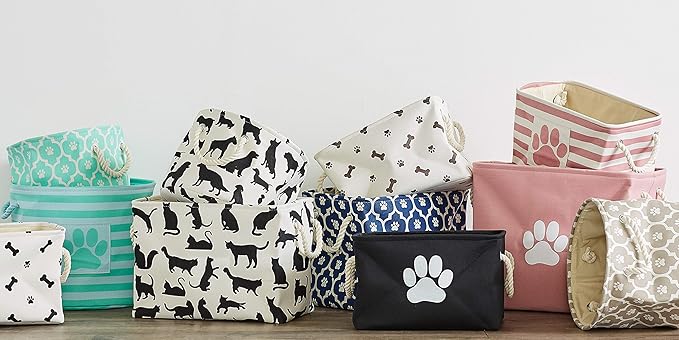 Bone Dry 5743 Pet Storage Collection Striped Paw Patch Bin, Medium Round, Black