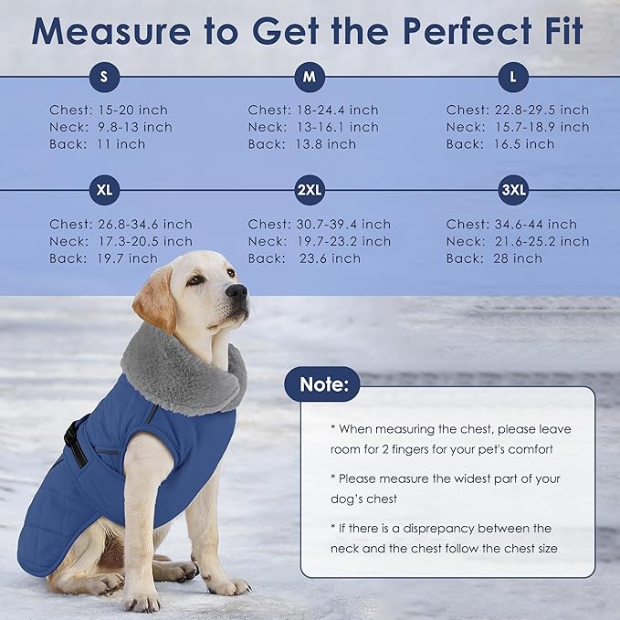 Dog Coat, Waterproof Dog Winter Jacket with Adjustable Buckle, Reflective Turtleneck Pet Snow Vest Warm Fleece Sweater for Small Medium Large Dogs - Blue, XL