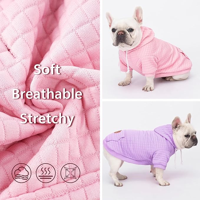 2 Pack Dog Hoodie Sweaters for Small Medium Dogs Warm Dog Clothes for Large Dogs Soft Waffle-Like Laminated Sweatshirt Bulldog (Pink+Purple, XXL (Back: 26",Chest: 34.5", Neck: 25"))