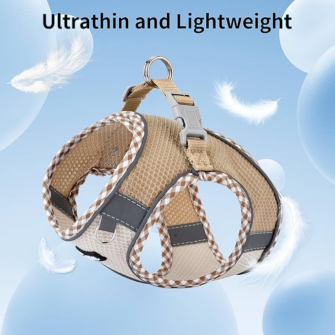 AIITLE Tiny Dog Harness - Lightweight Mesh Step-in Vest for Puppy, Reflective & Escape-Proof Design with High-Stick Magic Tape - Indoor/Outdoor Use for Chihuahua, Maltese, Shih Tzu(Brown-Beige, XXXS)