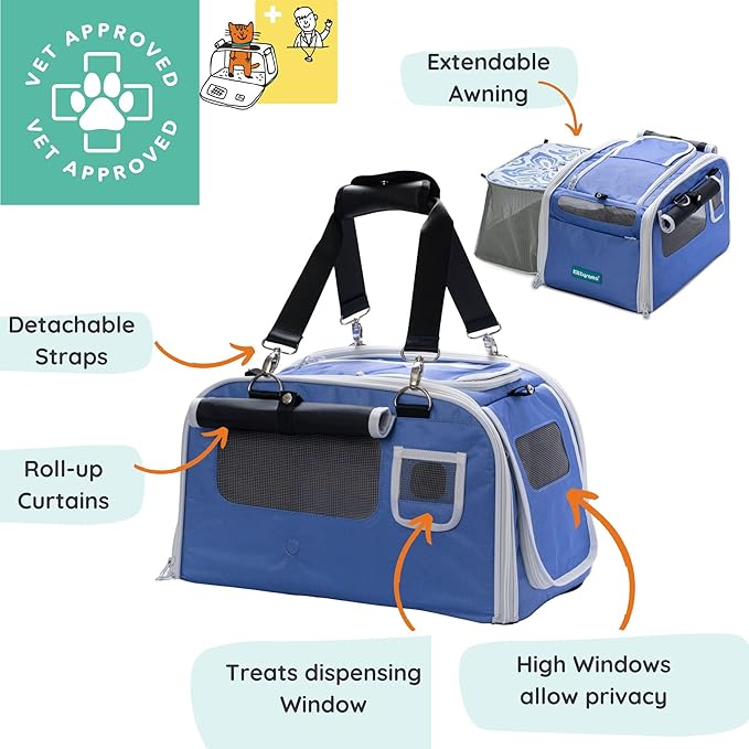 New Premium Soft-Sided 2-in-1 Kittyrama Cat Carrier & Home Hideaway – Vet-Recommended Calming Den, Dual-Use Lounge & Travel Carrier with SBS Zippers, Airline-Approved Under-Seat Fit