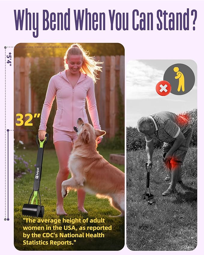 32” Pooper Scooper for Large Dogs Long Handle Pet Poop Scoop Heavy Duty Dog Poop Picker Upper for Yard Grass Gravel Dirt Sand