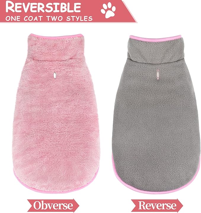 Malier Dog Winter Coat, Reversible Fleece, Small, Pink - Windproof, Warm Dog Jacket for Small Medium Large Dogs