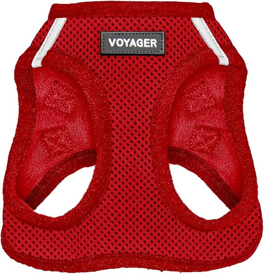 Best Pet Supplies Voyager Step-in Air Harness - All Weather Mesh, Reflective, No Pull Harness for Dogs, Cats - Secure with Hook & Loop Fastener, Buckle, Double D-Rings - Red, XXS