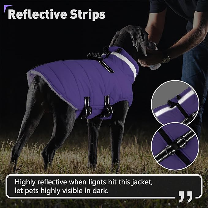 Dogcheer Dog Coat with Harness, Waterproof Dog Jacket Adjustable Winter Coat with Zipper, Christmas Puppy Snow Jacket Fleece Sweater for Small Medium Large Dogs - Taro Purple 2XL