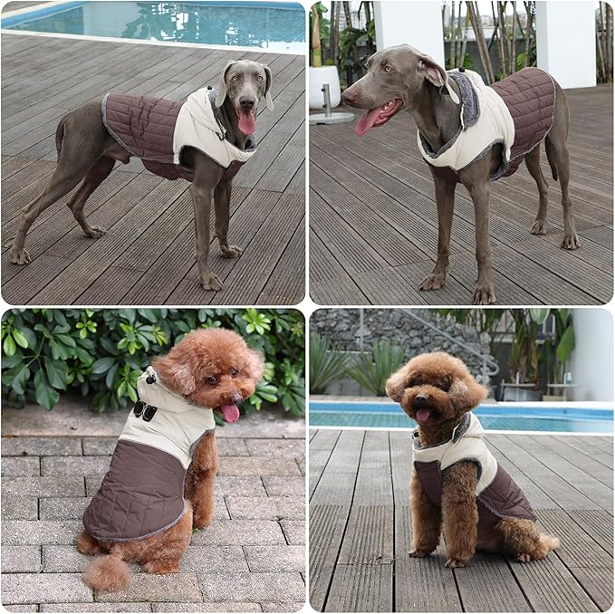 Detachable Hooded Dog Coat with Harness for Medium Dogs,Super Warm Fleece Puppy Jacket for Cold Winter Doggie Coats,Brown XL