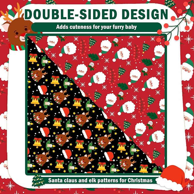 SCENEREAL Christmas Dog Bandanas 2 Pack, Puppy Xmas Santa Claus Elk Triangle Bibs Handkerchief, Reversible Holiday Dog Bandana for Boy and Girl, Premium Pet Scarf for Small Medium Large Dogs XL