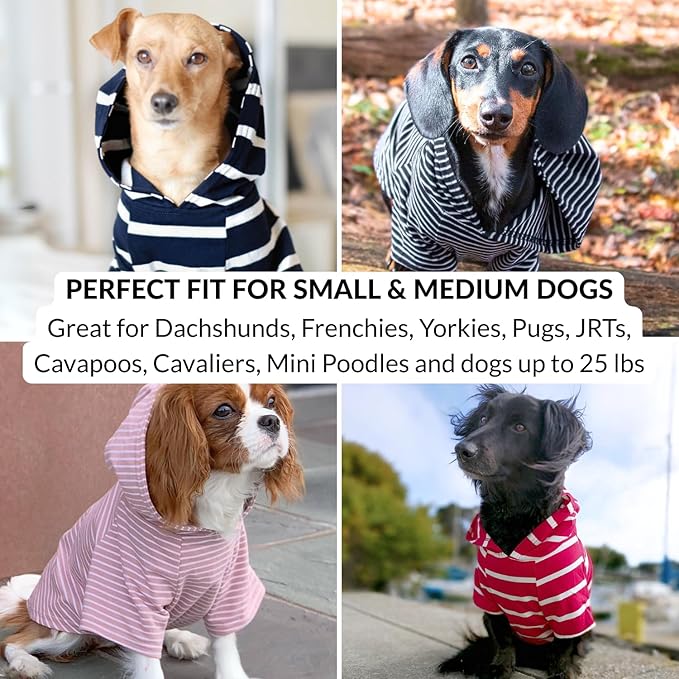 DJANGO Dog Hoodie – Warm, Lightweight, Soft & Stretchy Dog Sweater with Hood, Harness Hole & Elastic Waistband – Cozy Sweatshirt for Small Dogs up to 25 lbs, Dachshunds & Puppies – Crimson Red, XS