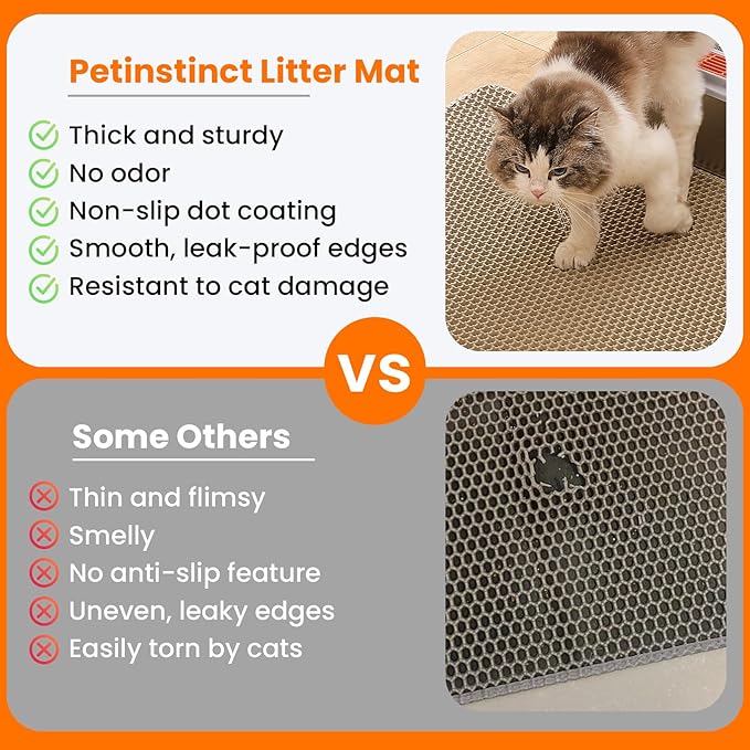 Jumbo Cat Litter Mat, 46x26 Inches Double Layer Honeycomb Litter Trapping Mat, Non Slip Waterproof Urine Proof Extra Large Cat Litter Box Mat, Kitten Supplies and Essentials, XXL, Beige