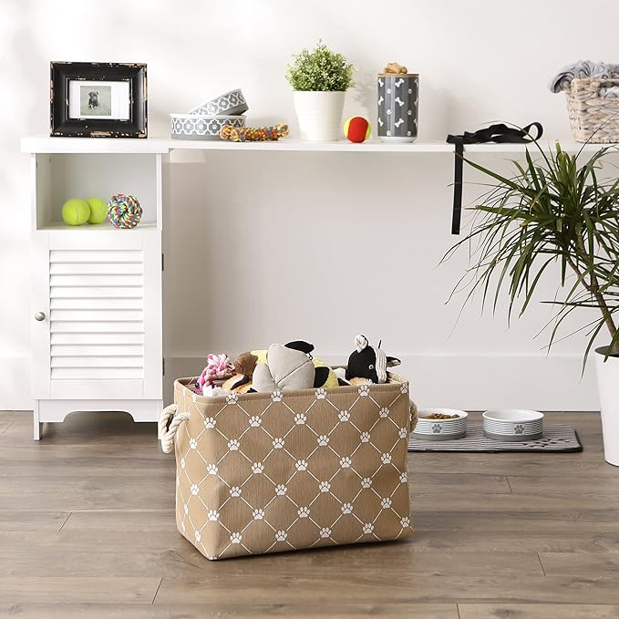 Bone Dry Pet Storage Paw and Bone, Trellis Collection, Medium Rectangle, 16x10x12, Taupe