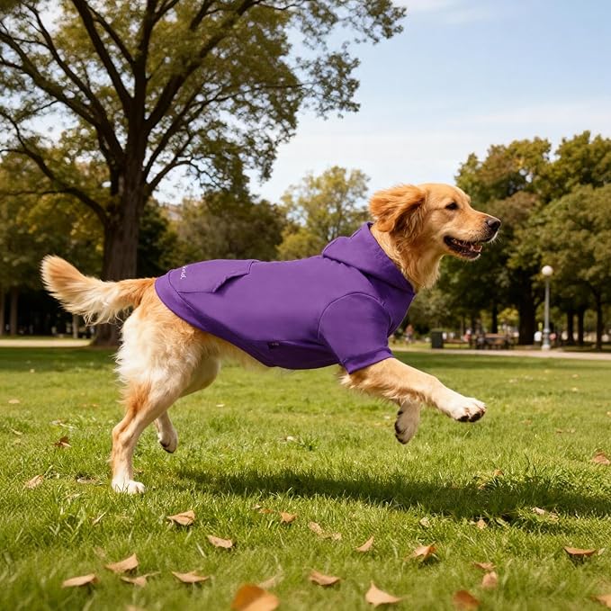 Basic Dog Hoodie Sweatshirts, Pet Clothes Hoodies Sweater with Hat and Leash Hole, Soft Cotton Outfit Coat for Large Medium Small Dogs, Purple (Medium)