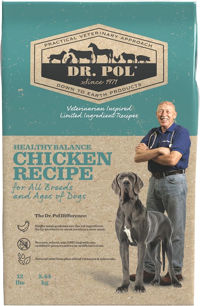 Dr. Pol Limited Ingredient Chicken Dog Food - Natural Healthy Balance Kibble, Vet Formulated for Sensitive Stomachs and Skin Allergies, Single Meat Source Made in USA, Chicken 12lb Bag