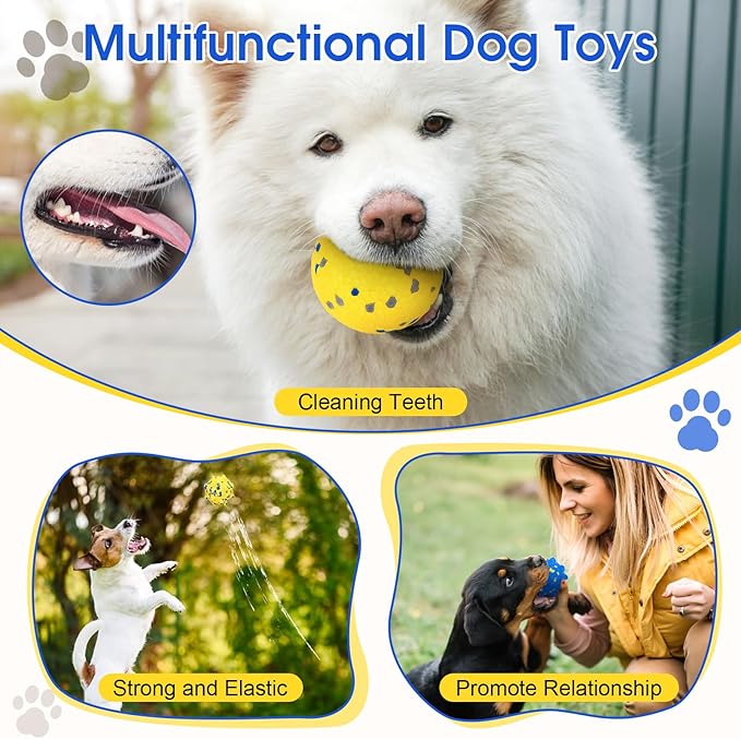 VINGVO Large Dog Balls Tennis Ball Toys 4 PCS Dogs Toys for Aggressive Chewers, 3" Teething Chew Toys Water Floating Ball Toy Bouncy Fetch Balls for Large Medium Small Dog and Puppies (4 Mix)