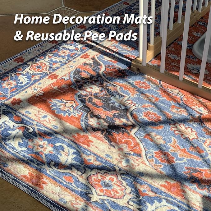 nunubaby Washable Pee Pads for Dogs, Stylish, Non-Slip and Leak-Proof Pee Pads. Reusable Potty Pads for Dogs for Crates and Floors.(Red/Floral, 24" x48")