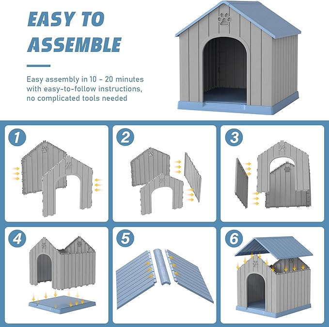 Dog House Outdoor Indoor, Weatherproof Insulated Dog House with Elevated Floor and Air Vents for Small to Medium Dogs,Easy Clean and Assemble (Blue1, 26.18''L × 24.02''W × 25.98''H)