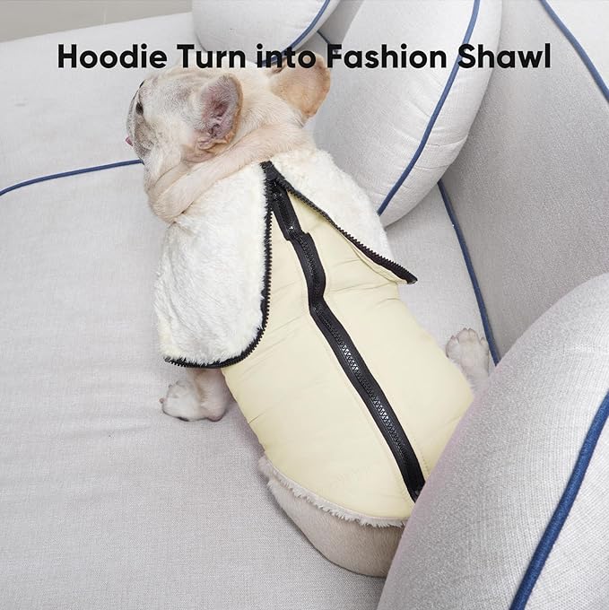 Fleece Lining Dog Hoodie with Harness Built in,Extra Warm Medium Dog Jacket in Winter Doggie Coats with Hooded,Light Yellow XL