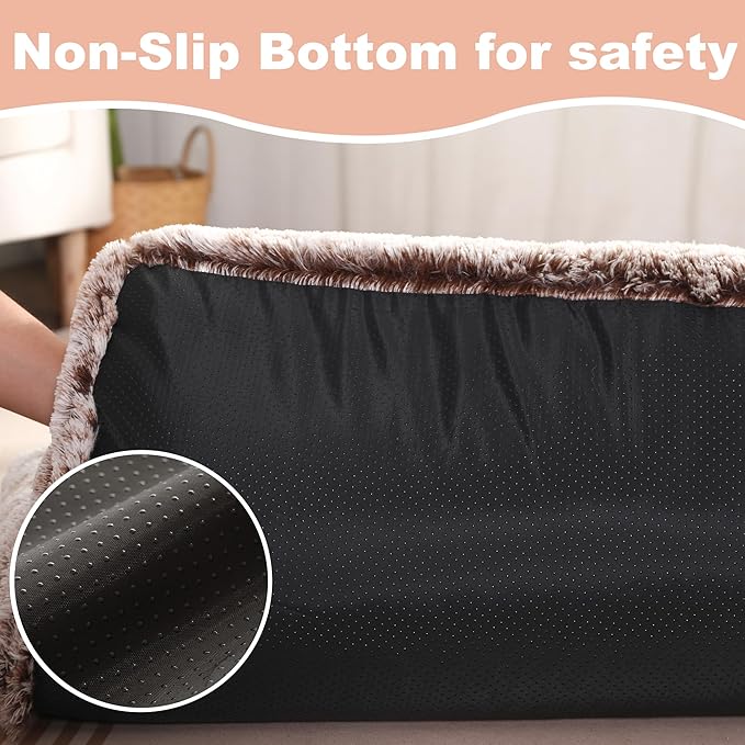Bedfolks Plush Dog Crate Bed, Waterproof, Faux Fur, XXL, 47"x29", Brown