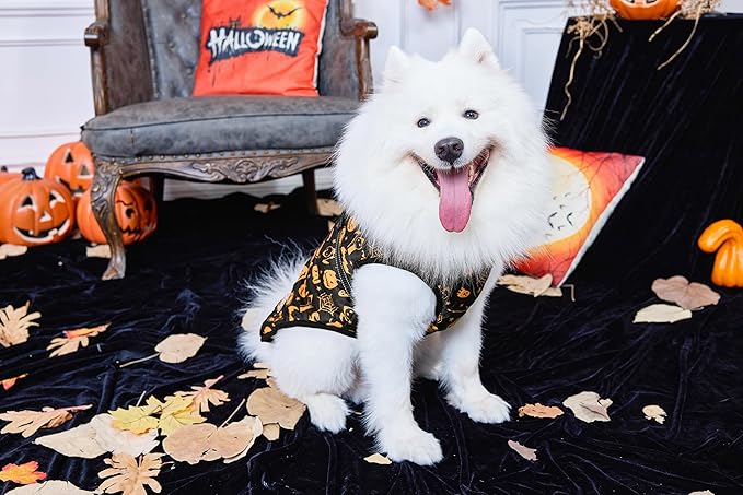 Aiboria Winter Dog Coat Windproof Fleece Jacket with Chest Strap Dog Vest Harness Halloween Black 3XL