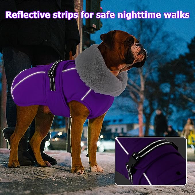 Dogcheer Dog Coat with Pocket, Waterproof Dog Jacket with Adjustable Buckle, Reflective Puppy Winter Coat Warm Turtleneck Fleece SnowJacket for Small Medium Large Dogs - Purple S
