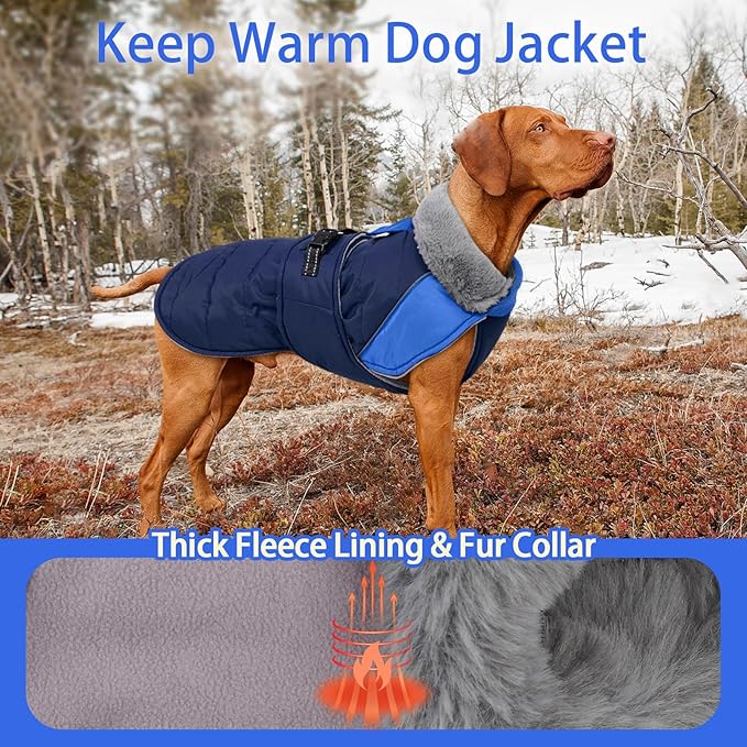 MIGOHI Thermal Large Dog Fleece Jacket - Rainproof Coat for Large Dogs, Thick Dog Winter Coat,Snow Jacket for Dogs Windproof for Hunting Camping,Windy Chilly Days,Doberman,Great Dane,3XL,DarkBlue