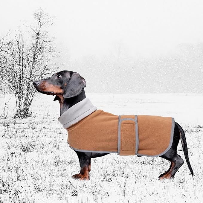 Geyecete Dachshund Sweaters for Dogs Jacket,Dachshund Coat Perfect Dog Winter Coat with Padded Fleece Lining,high Collar,Dog Snowsuit-Brown-L