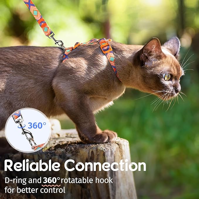 Dooradar Cat Harness and Leash, Escape Proof Adjustable Kitten Vest, Lightweight Soft Pet Straps, Easy Wearing for Small Medium Kitty Safe Walking Travel Control, Orange & Blue, S