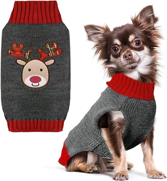 PETCARE Reindeer Christmas Dog Sweater Gray Cat Sweater Vest Cartoon Elk Pet Holiday Dog Clothes Puppy Sweaters for Small Medium Large Dogs Cats Fall Winter Outfits Xmas Dogs Costume,X-Small