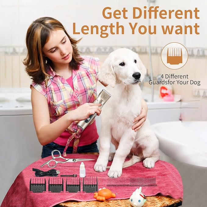 Dog Grooming Clippers, Low Noise, 2-Speed Quiet Dog Grooming Kit Rechargeable Cordless Pet Hair Clipper Trimmer Shaver for Small and Large Dogs Cats Animals