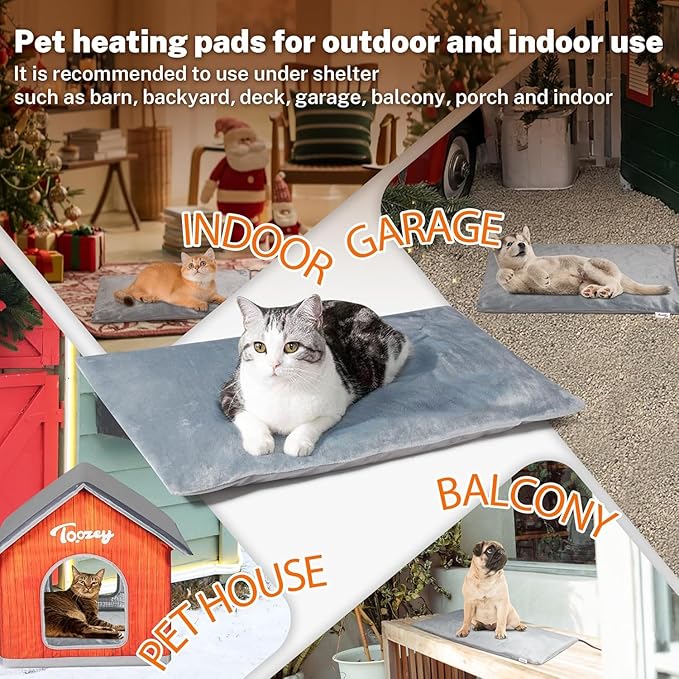 Toozey Outdoor Pet Heating Pad 35x24in,Extremely Waterproof Heated Bed for Dogs and Cats, Thermostatic Control, Chew-Resistant Cord, Soft Electric Blanket with Overheat Protection