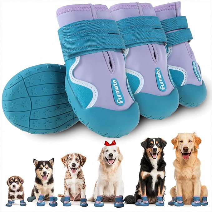 Dog Shoes for Large Small Medium Dogs,Dog Booties for Indoor Hardfloors Anti-Slip,Reflective Strip Waterproof Dog Boots & Paw Protectors for Outdoor Walking Hot Pavement,Winter Snow (Purple-5)