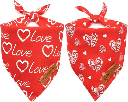 Realeaf Valentines Day Dog Bandanas 2 Pack, Reversible Love Pet Scarf for Boy and Girl, Premium Durable Fabric, Heart Bandana for Large and Extra Large Dogs (X-Large)