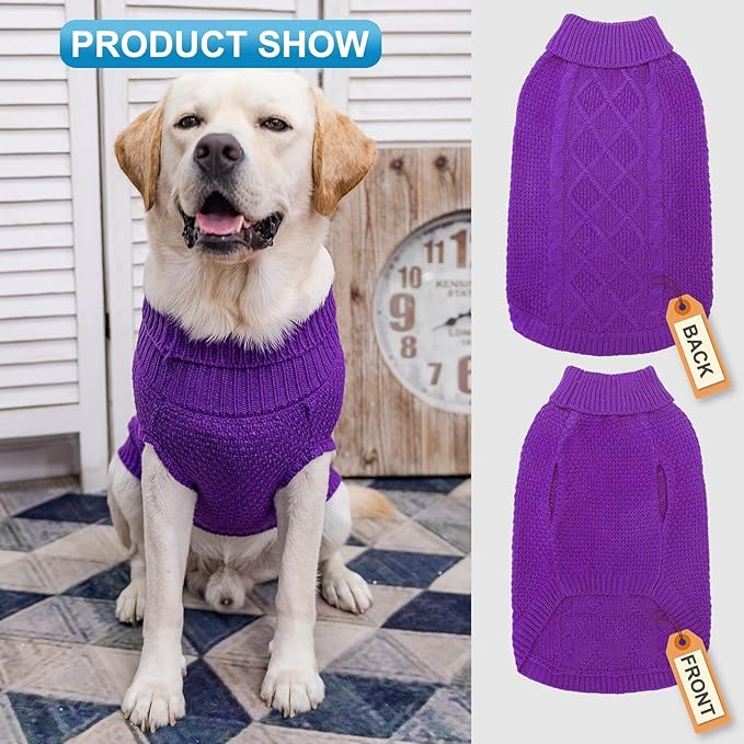 Mihachi Turtleneck Dog Sweater - Winter Coat Apparel Classic Cable Knit Clothes with Leash Hole for Cold Weather, Ideal Gift for Pet in New Year