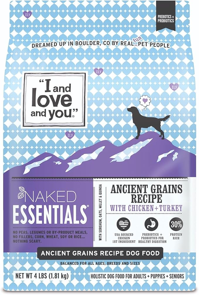 I and love and you Naked Essentials Ancient Grains Dry Dog Food - Chicken + Turkey - High Protein, Real Meat, No Fillers, 4lb Bag