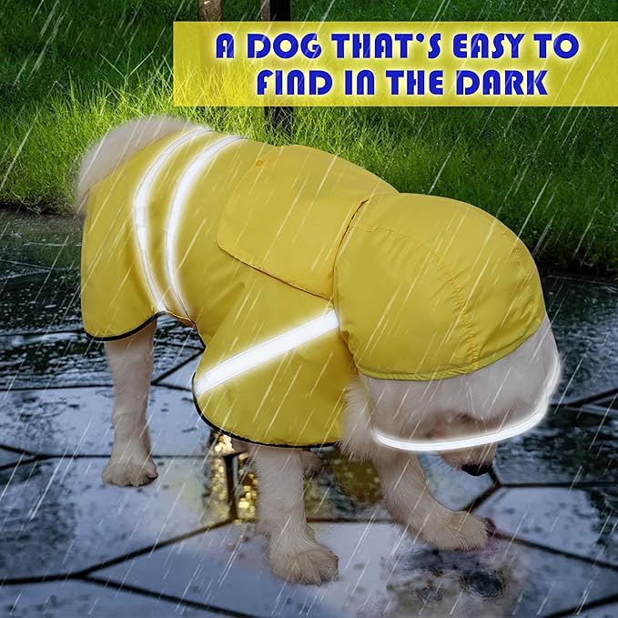 Dog Raincoat, Adjustable Rain Jacket with Hooded Double Layer for Large Medium Small Dogs Puppies, Lightweight Waterproof Rain Coat Poncho with Reflective Stripe Yellow,S