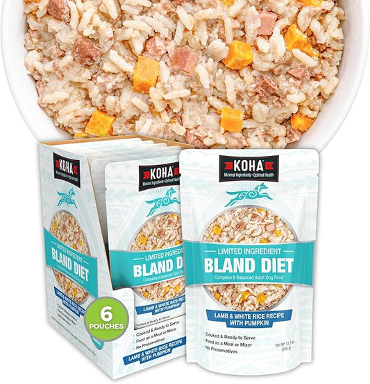 KOHA Pet Limited Ingredient Bland Diet for Dogs, Lamb and White Rice Recipe Sensitive Stomach Wet Dog Food, Gentle Formula Easy to Digest Bland Diet Dog Food, Pack of 6