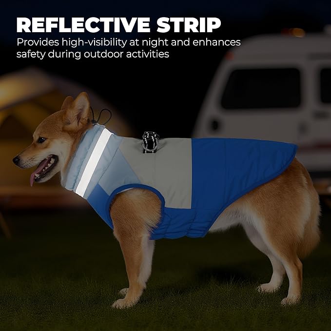 Dog Coats for Small Dogs, Waterproof Warm Dog Winter Jacket with Harness Built in, Reflective Puppy Cold Weather Coats Zip-up Pet Vest with Fleece Lined Dogs Snowsuit, Blue Small