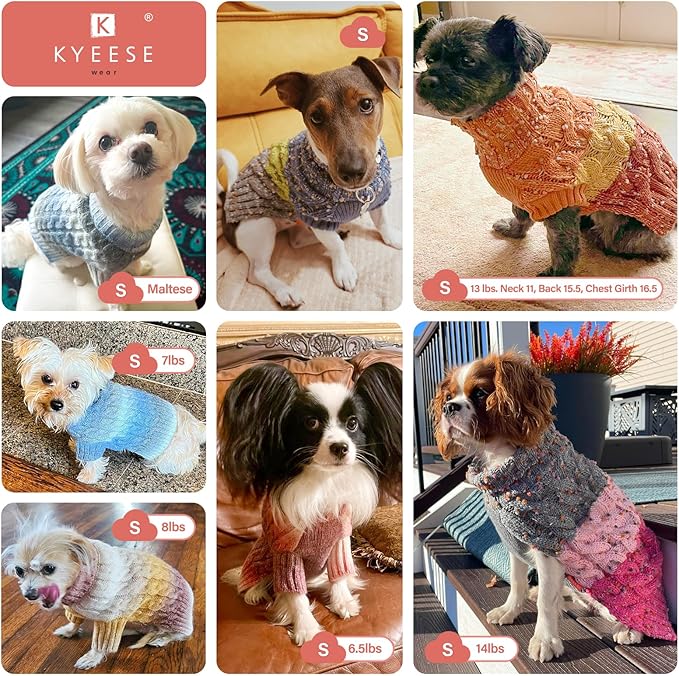 KYEESE Dog Sweater Color Block with Fuzzy Thread Knitted Turtleneck Dog Knitwear with dots in a Variety of Colors for Small Dogs Fall Winter Dogs Clothes, Navyblue, S