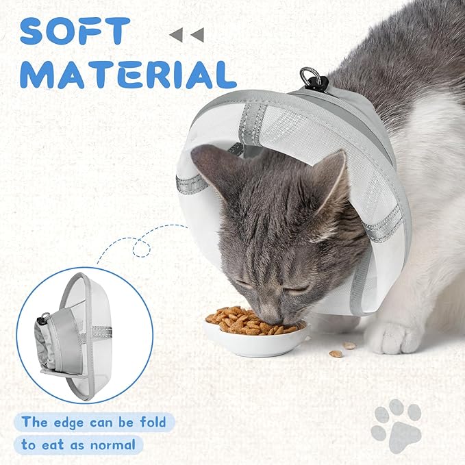 Supet Cat Cone Collar Soft, Air Mesh Recovery Collar to Stop Licking, Breathable Neck Cone Alternative for Small Kitten, Lightweight Cat Head Cone Anti Scratch (L)