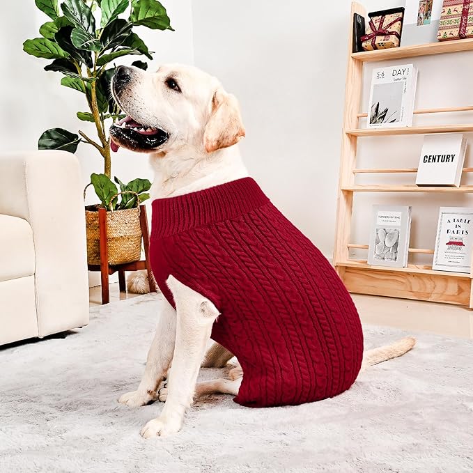 2 Pack Dog Sweaters for Big Dogs Turtleneck Pullover Cable Knit Large Size Stretch Clothes Pitbull Labrador Bulldog Doberman Boy Girl Pets Winter Clothes (XL, Pink & Red)