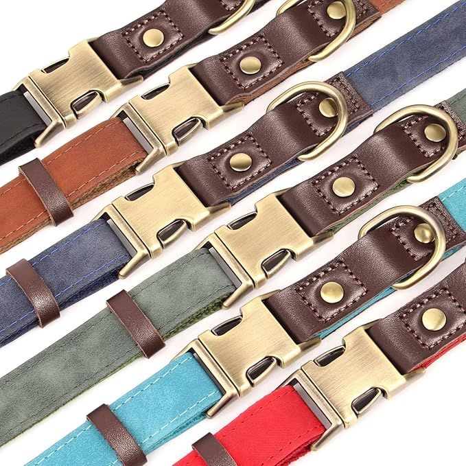 Didog Soft PU Leather Dog Collars for Medium Dogs,Classic Adjustable Dog Collars with Quick Release Metal Buckle,Easy Clean and Comfortable with Nylon Lining,Light Blue,M Neck 13-19"