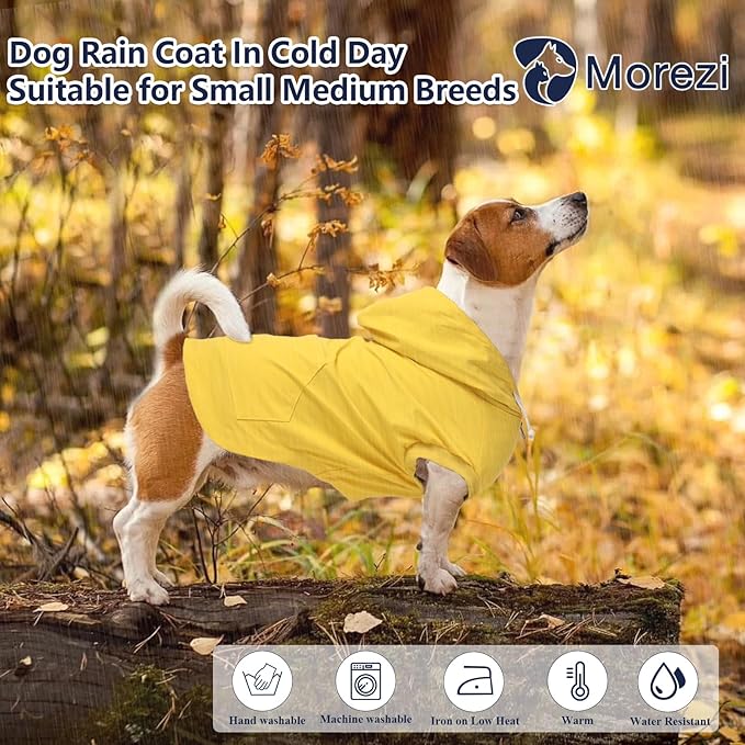 Dog Raincoat rain Jacket Dogs Waterproof fit for Small Medium Breeds Zipper Closure Pocket Storage in Cold Day - Yellow - XXL